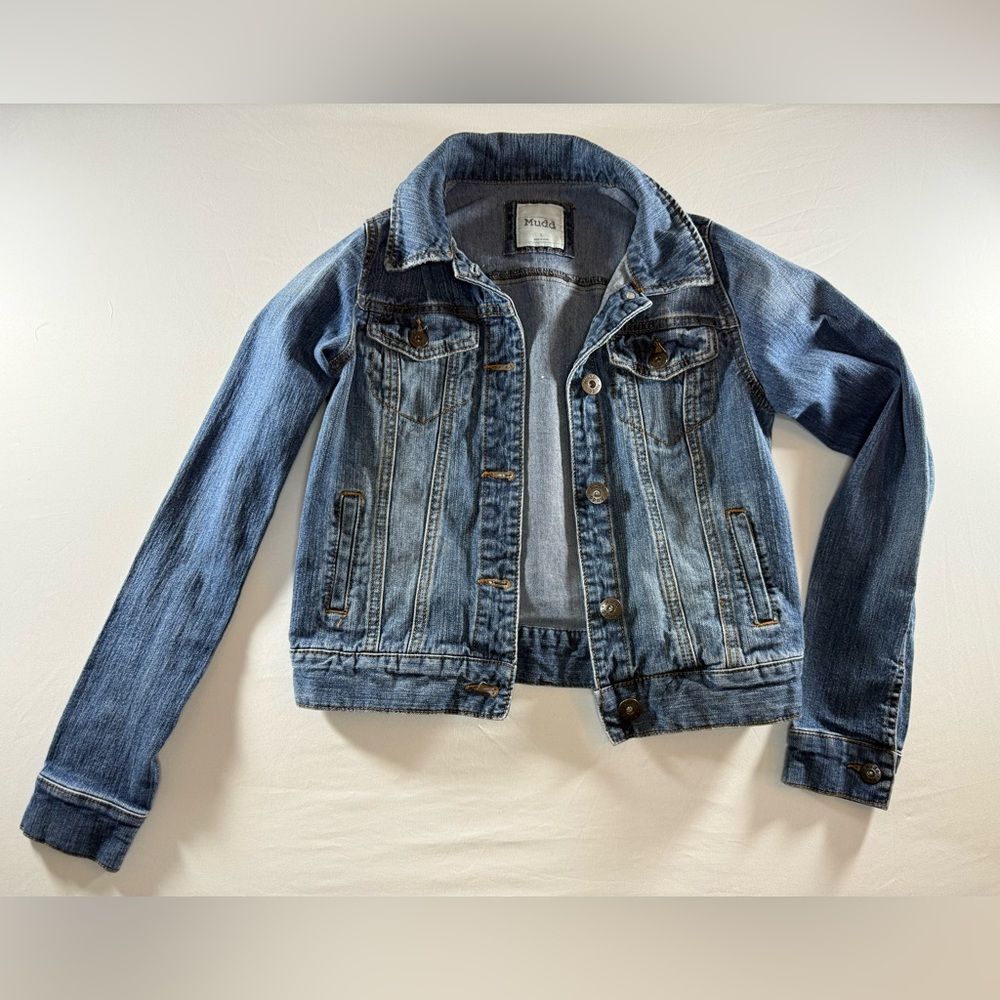 Mudd Women's Washed Blue Denim Jacket Y2K streetwear festivalwear